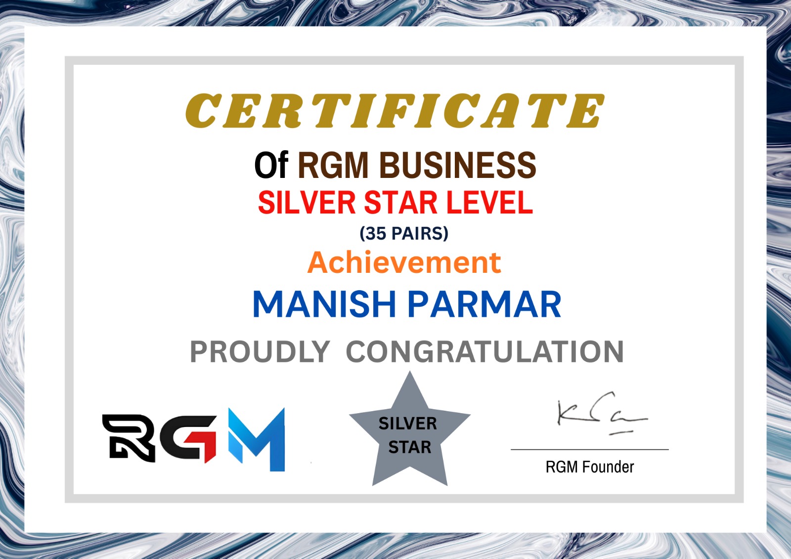 RGM REWARD ACHIEVER'S SILVER STAR LEVEL 