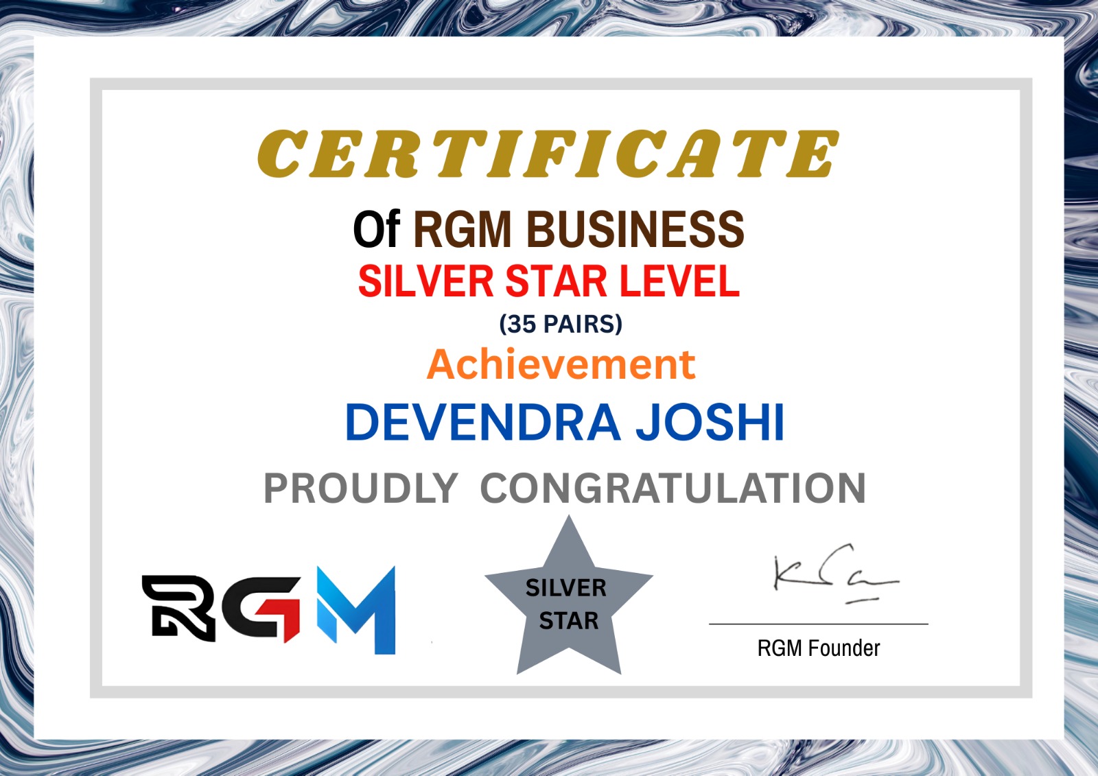 RGM REWARD ACHIEVER'S SILVER STAR LEVEL 