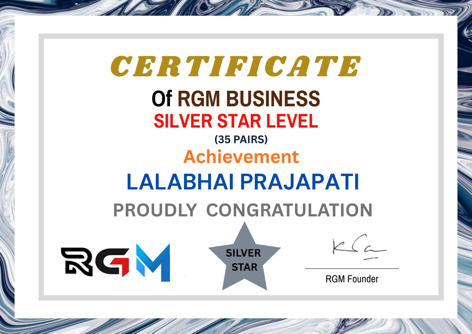 RGM REWARD ACHIEVER'S SILVER STAR LEVEL 